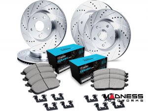 Alfa Romeo Stelvio Brake Kit - 2.0L - Front + Rear - R1 Concepts - Ceramic Brake Pads - eLINE Drilled + Slotted Rotors